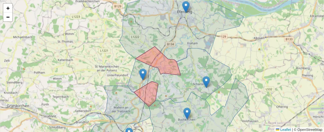 Karte des Postleitzahlen Bereichs  und der umliegenden Postleitzahlen in Deutschland