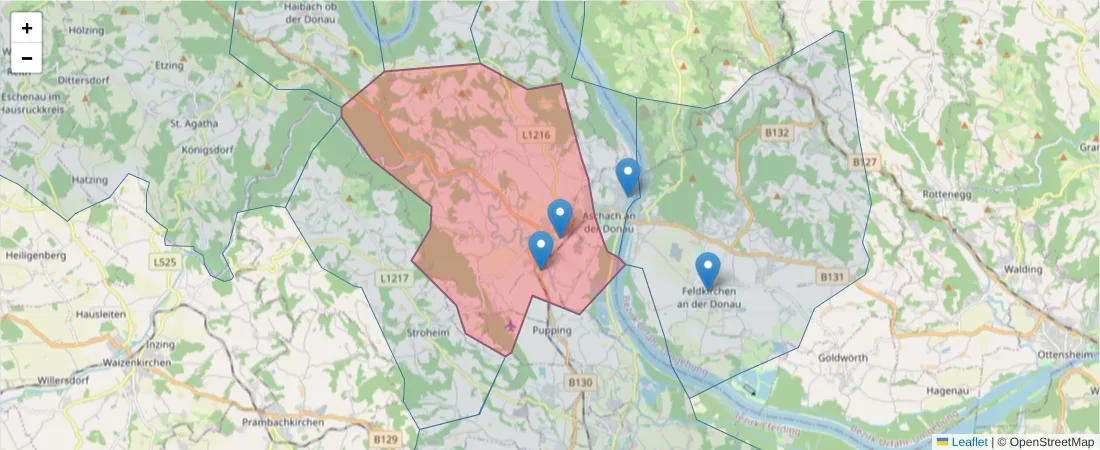 Karte des Postleitzahlen Bereichs  und der umliegenden Postleitzahlen in Deutschland