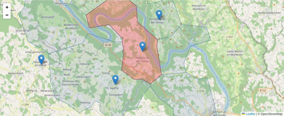 Karte des Postleitzahlen Bereichs  und der umliegenden Postleitzahlen in Deutschland