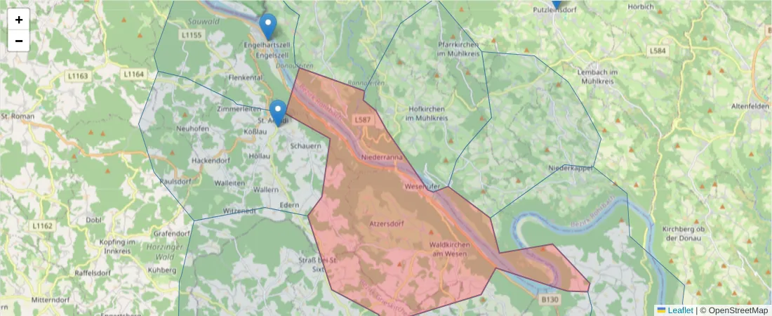 Karte des Postleitzahlen Bereichs  und der umliegenden Postleitzahlen in Deutschland