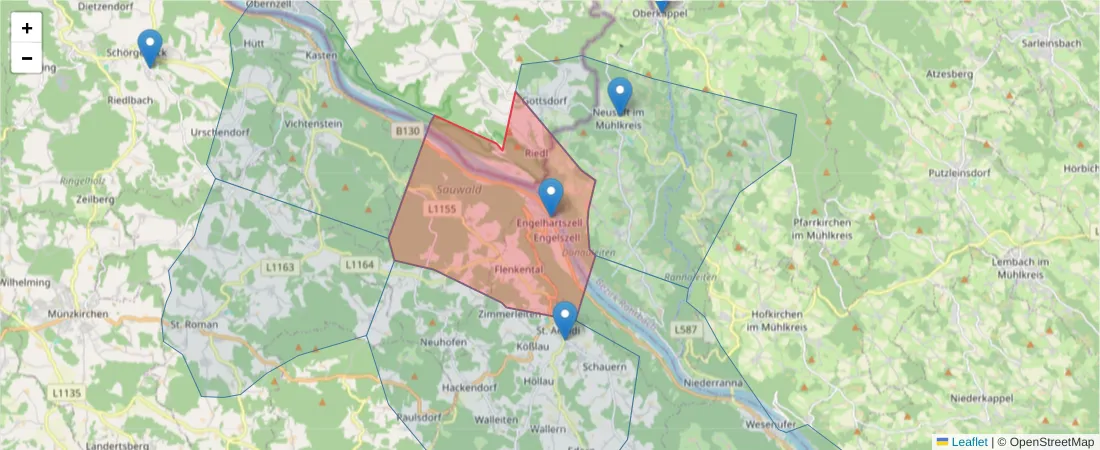 Karte des Postleitzahlen Bereichs  und der umliegenden Postleitzahlen in Deutschland