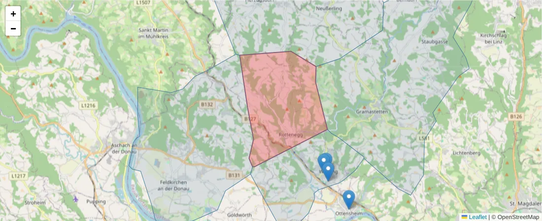 Karte des Postleitzahlen Bereichs  und der umliegenden Postleitzahlen in Deutschland