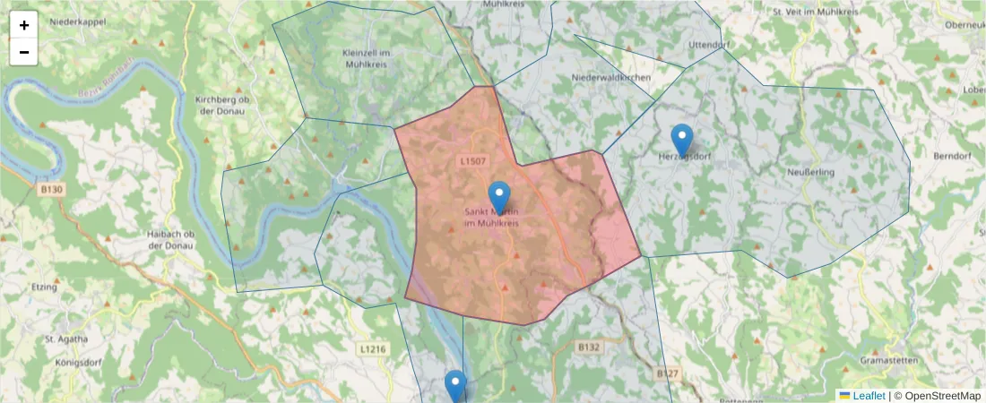 Karte des Postleitzahlen Bereichs  und der umliegenden Postleitzahlen in Deutschland
