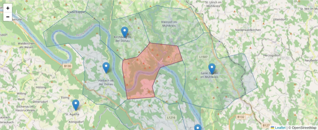 Karte des Postleitzahlen Bereichs  und der umliegenden Postleitzahlen in Deutschland