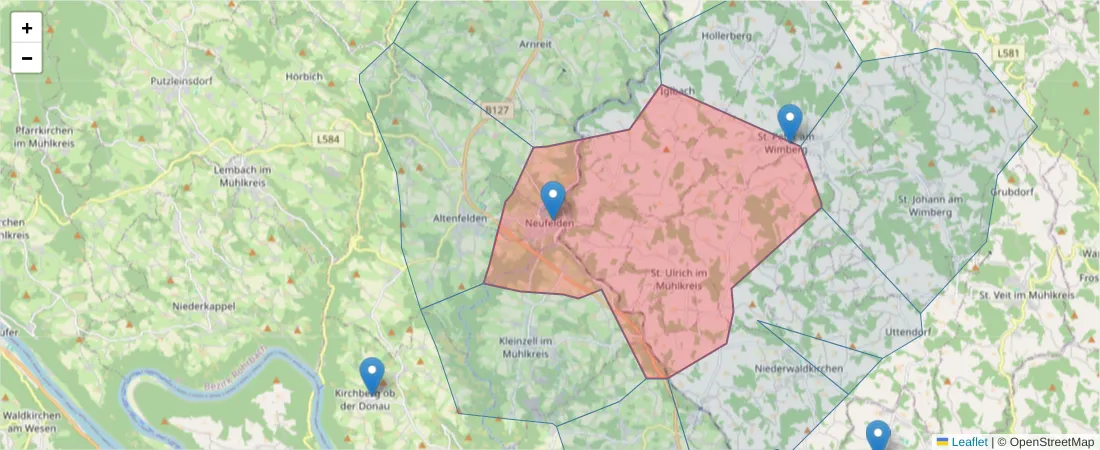 Karte des Postleitzahlen Bereichs  und der umliegenden Postleitzahlen in Deutschland
