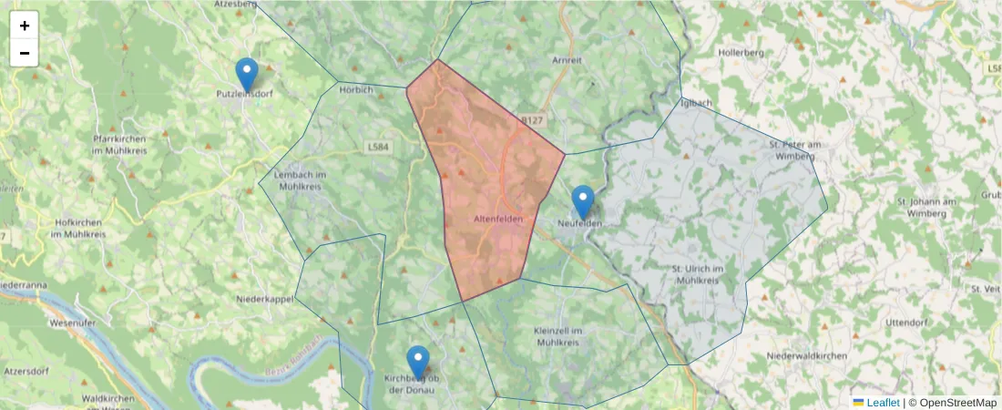 Karte des Postleitzahlen Bereichs  und der umliegenden Postleitzahlen in Deutschland