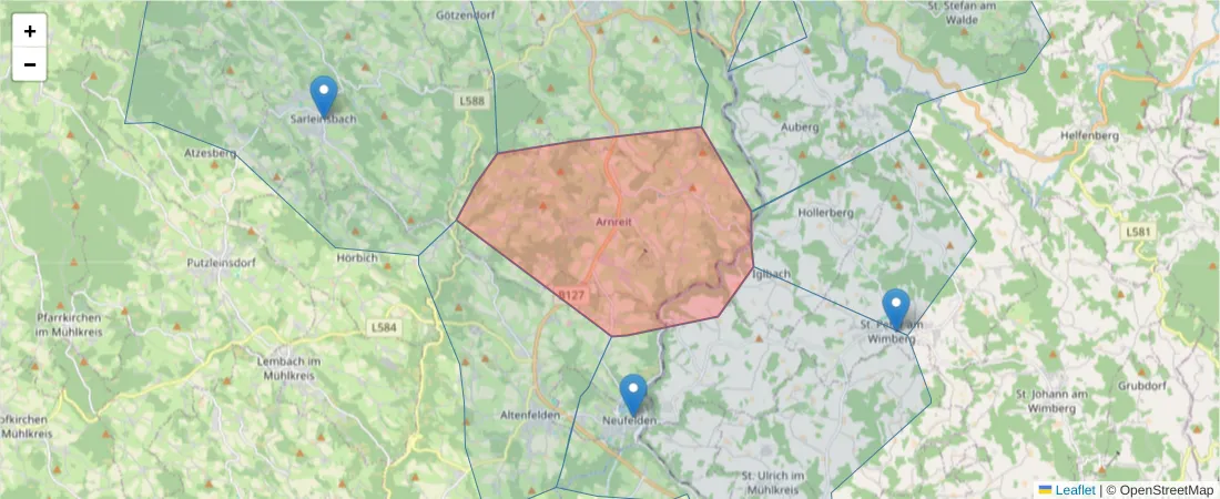 Karte des Postleitzahlen Bereichs  und der umliegenden Postleitzahlen in Deutschland
