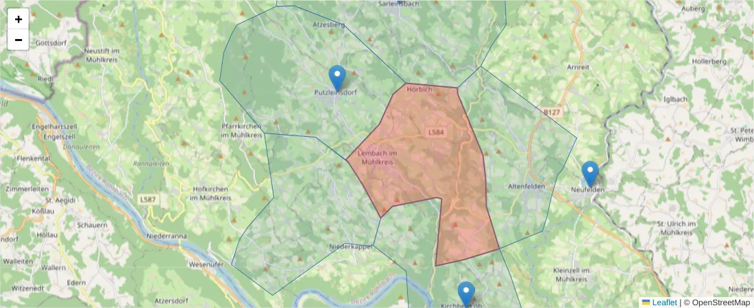 Karte des Postleitzahlen Bereichs  und der umliegenden Postleitzahlen in Deutschland