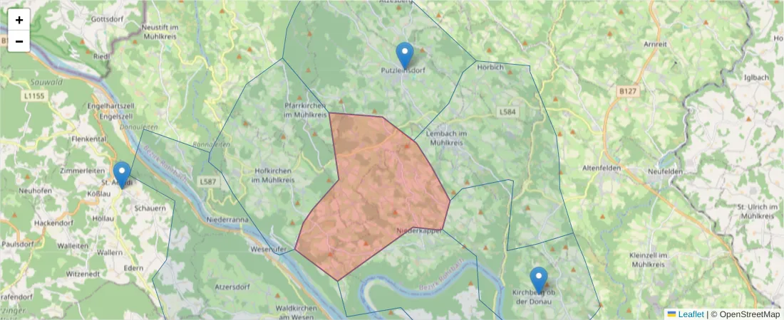 Karte des Postleitzahlen Bereichs  und der umliegenden Postleitzahlen in Deutschland