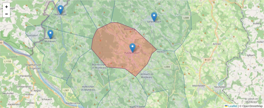 Karte des Postleitzahlen Bereichs  und der umliegenden Postleitzahlen in Deutschland
