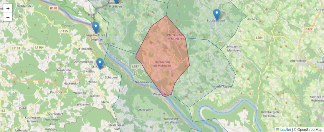 Karte des Postleitzahlen Bereichs  und der umliegenden Postleitzahlen in Deutschland