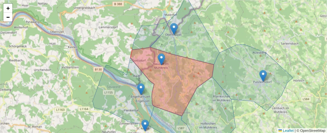 Karte des Postleitzahlen Bereichs  und der umliegenden Postleitzahlen in Deutschland