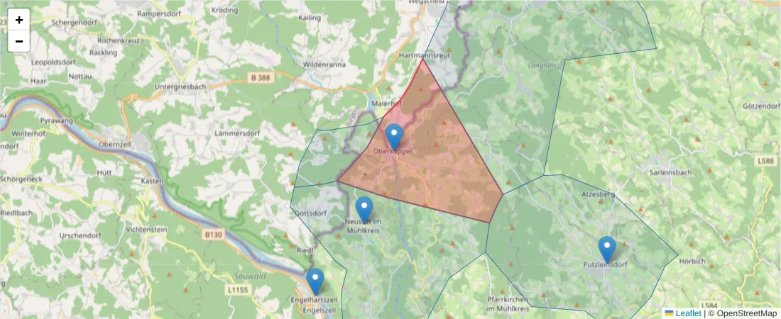 Karte des Postleitzahlen Bereichs  und der umliegenden Postleitzahlen in Deutschland