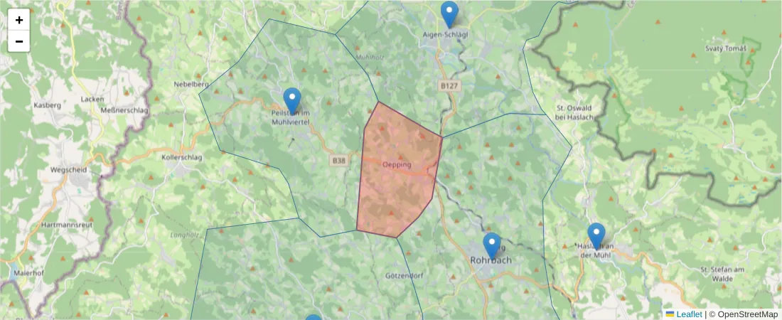Karte des Postleitzahlen Bereichs  und der umliegenden Postleitzahlen in Deutschland