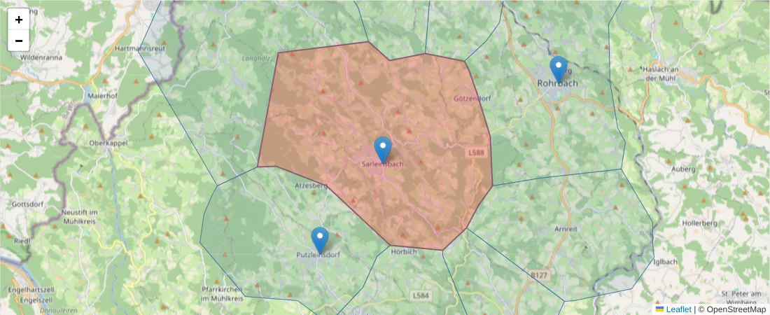 Karte des Postleitzahlen Bereichs  und der umliegenden Postleitzahlen in Deutschland