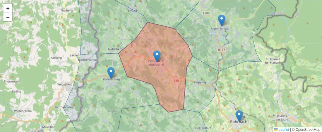 Karte des Postleitzahlen Bereichs  und der umliegenden Postleitzahlen in Deutschland