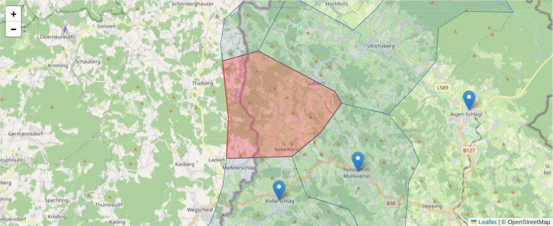 Karte des Postleitzahlen Bereichs  und der umliegenden Postleitzahlen in Deutschland
