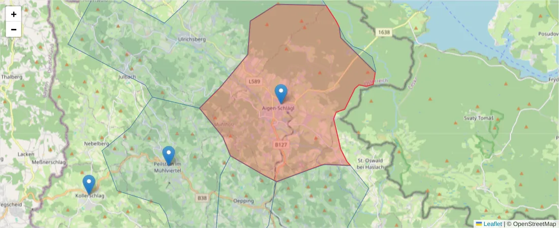 Karte des Postleitzahlen Bereichs  und der umliegenden Postleitzahlen in Deutschland