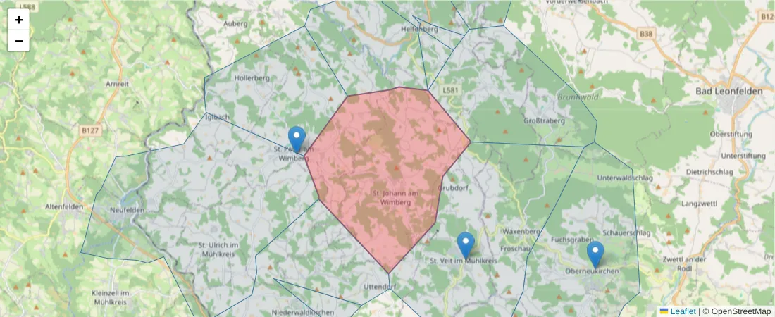 Karte des Postleitzahlen Bereichs  und der umliegenden Postleitzahlen in Deutschland