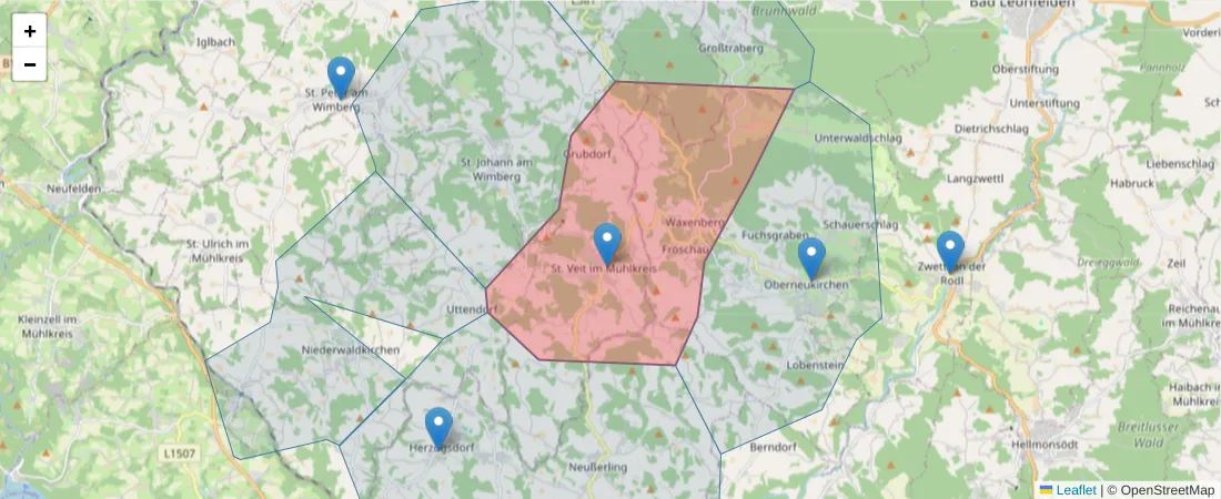 Karte des Postleitzahlen Bereichs  und der umliegenden Postleitzahlen in Deutschland