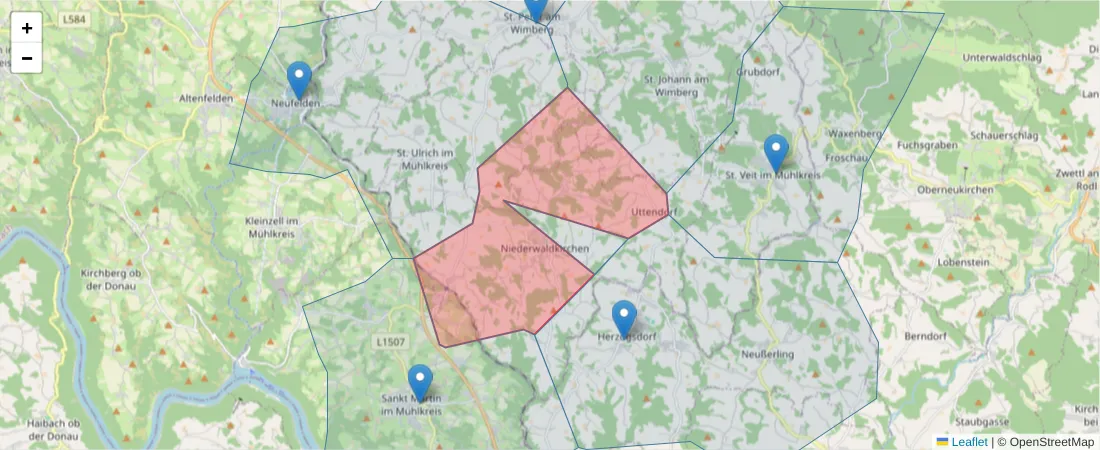 Karte des Postleitzahlen Bereichs  und der umliegenden Postleitzahlen in Deutschland