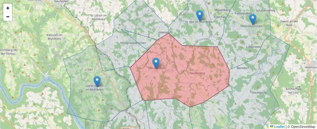 Karte des Postleitzahlen Bereichs  und der umliegenden Postleitzahlen in Deutschland
