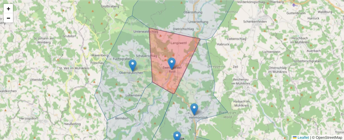 Karte des Postleitzahlen Bereichs  und der umliegenden Postleitzahlen in Deutschland