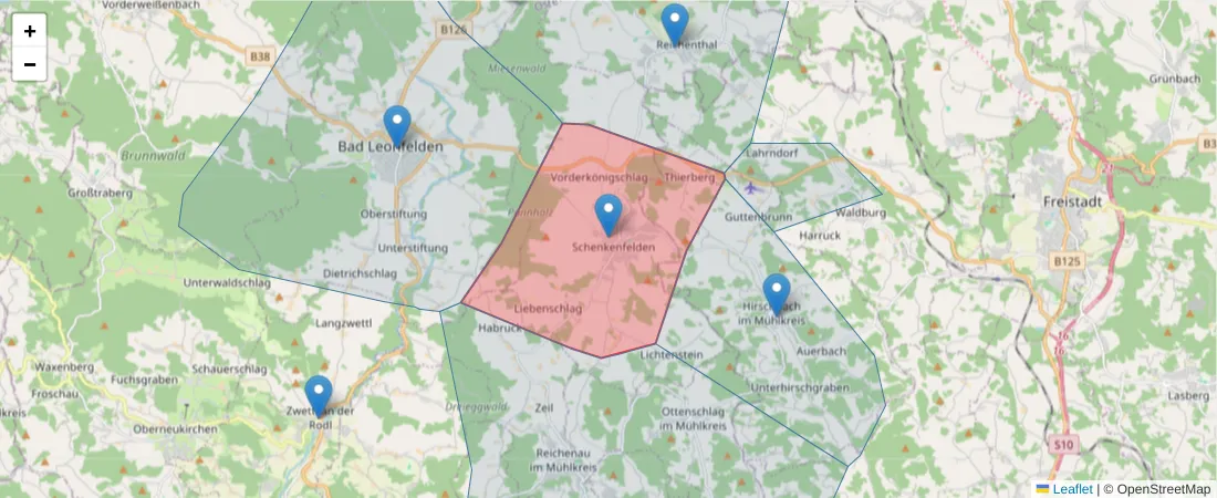 Karte des Postleitzahlen Bereichs  und der umliegenden Postleitzahlen in Deutschland