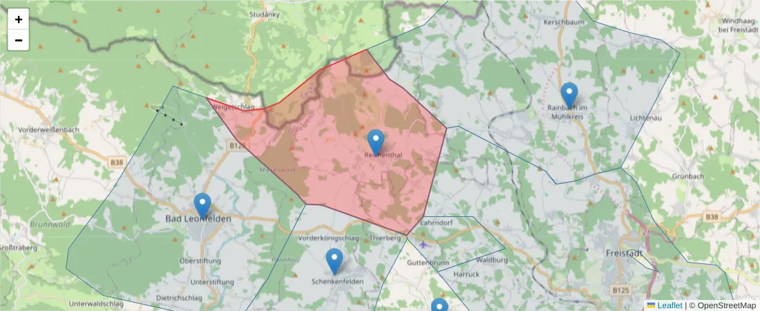 Karte des Postleitzahlen Bereichs  und der umliegenden Postleitzahlen in Deutschland