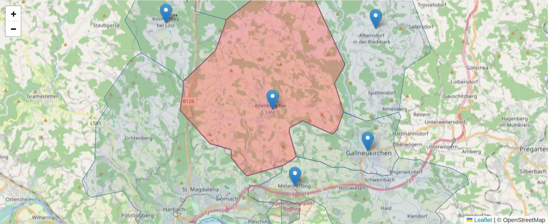 Karte des Postleitzahlen Bereichs  und der umliegenden Postleitzahlen in Deutschland