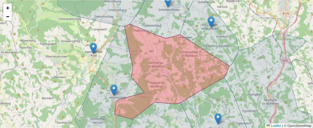 Karte des Postleitzahlen Bereichs  und der umliegenden Postleitzahlen in Deutschland