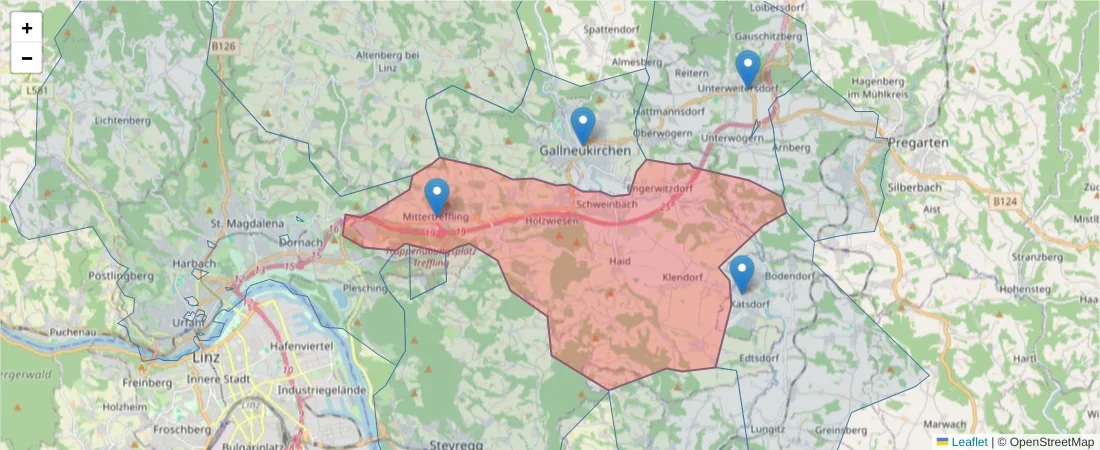 Karte des Postleitzahlen Bereichs  und der umliegenden Postleitzahlen in Deutschland