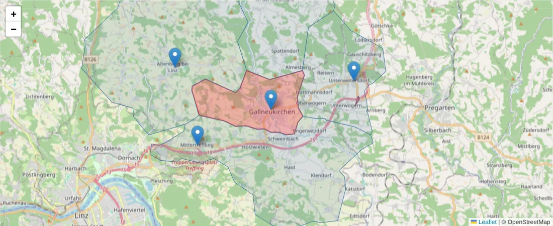 Karte des Postleitzahlen Bereichs  und der umliegenden Postleitzahlen in Deutschland