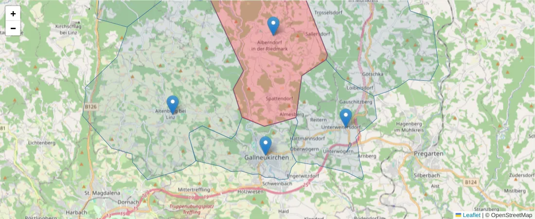 Karte des Postleitzahlen Bereichs  und der umliegenden Postleitzahlen in Deutschland