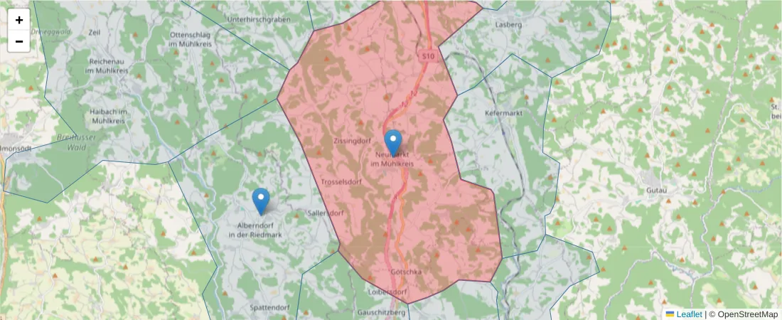 Karte des Postleitzahlen Bereichs  und der umliegenden Postleitzahlen in Deutschland