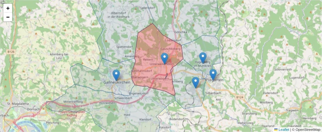 Karte des Postleitzahlen Bereichs  und der umliegenden Postleitzahlen in Deutschland