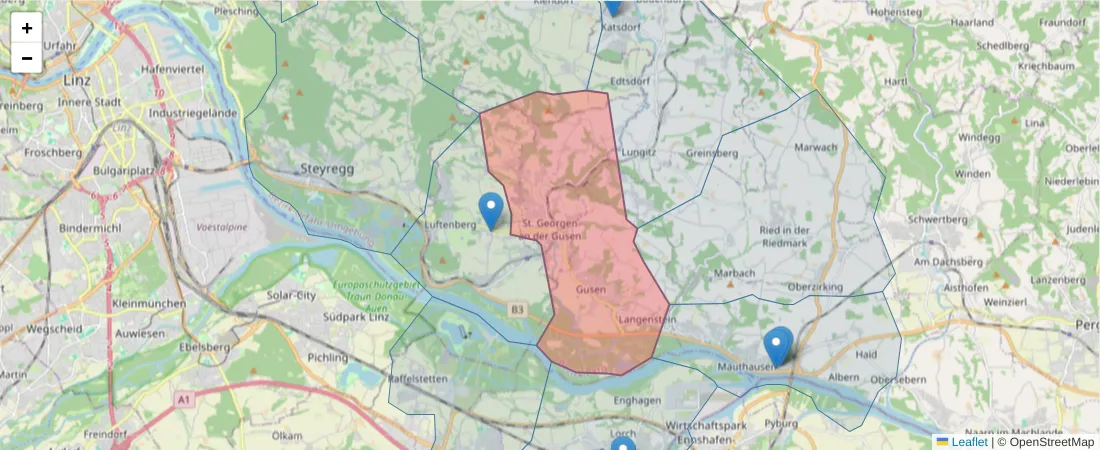 Karte des Postleitzahlen Bereichs  und der umliegenden Postleitzahlen in Deutschland