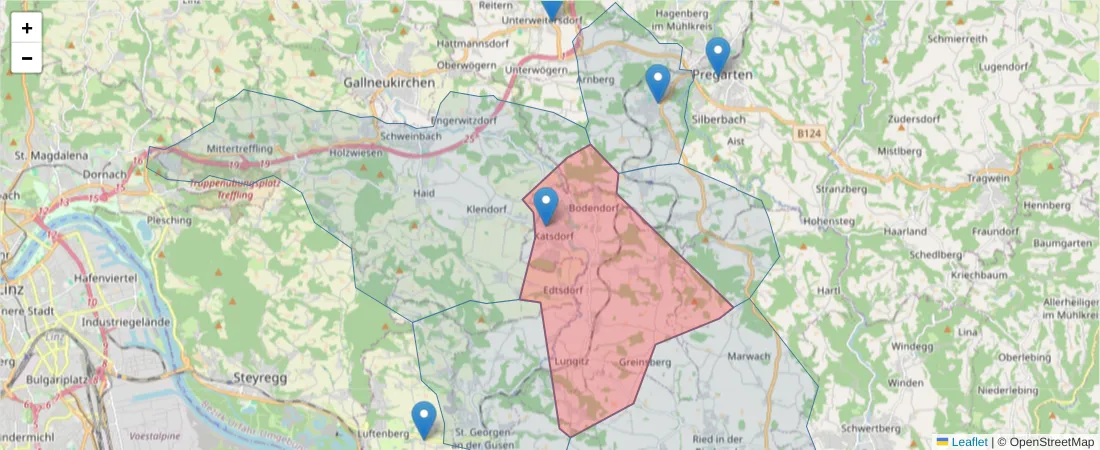 Karte des Postleitzahlen Bereichs  und der umliegenden Postleitzahlen in Deutschland