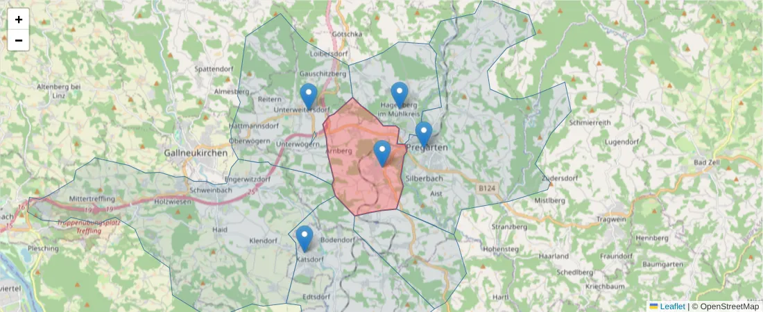 Karte des Postleitzahlen Bereichs  und der umliegenden Postleitzahlen in Deutschland
