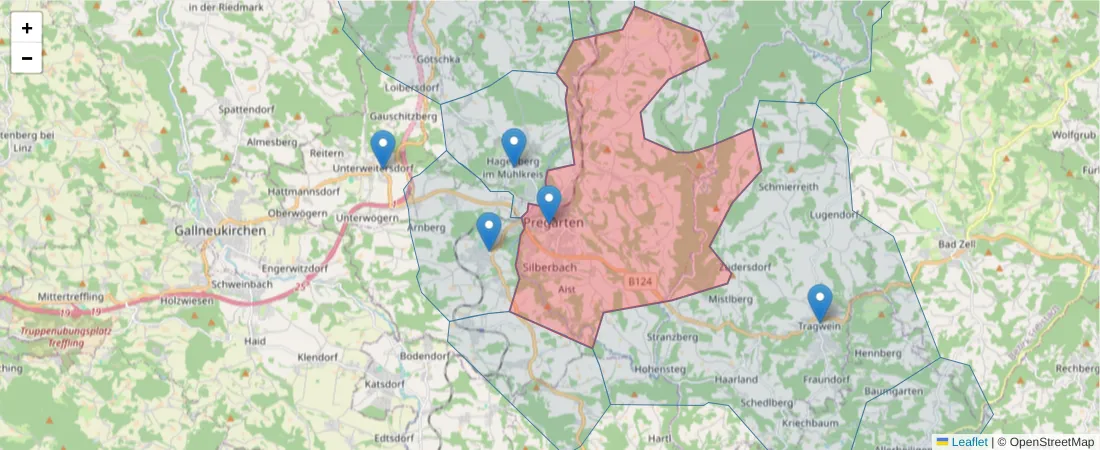 Karte des Postleitzahlen Bereichs  und der umliegenden Postleitzahlen in Deutschland