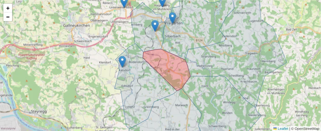 Karte des Postleitzahlen Bereichs  und der umliegenden Postleitzahlen in Deutschland
