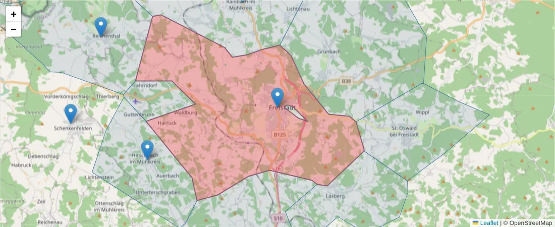 Karte des Postleitzahlen Bereichs  und der umliegenden Postleitzahlen in Deutschland