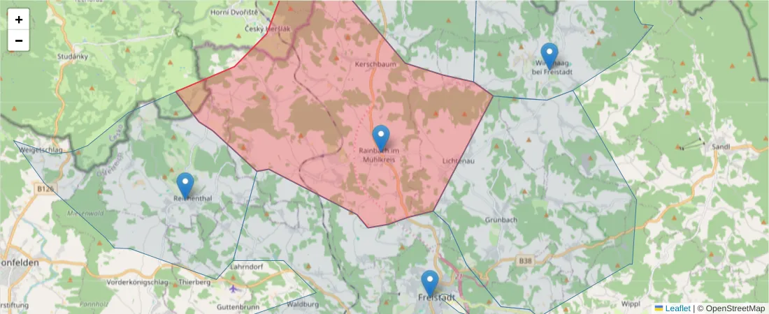Karte des Postleitzahlen Bereichs  und der umliegenden Postleitzahlen in Deutschland