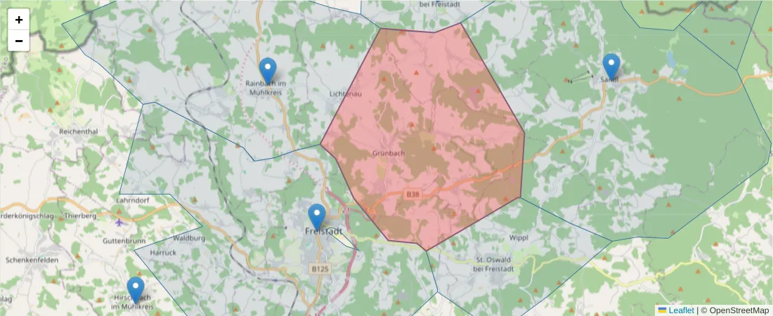 Karte des Postleitzahlen Bereichs  und der umliegenden Postleitzahlen in Deutschland