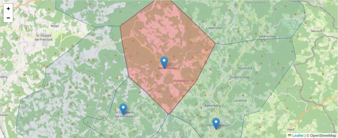 Karte des Postleitzahlen Bereichs  und der umliegenden Postleitzahlen in Deutschland