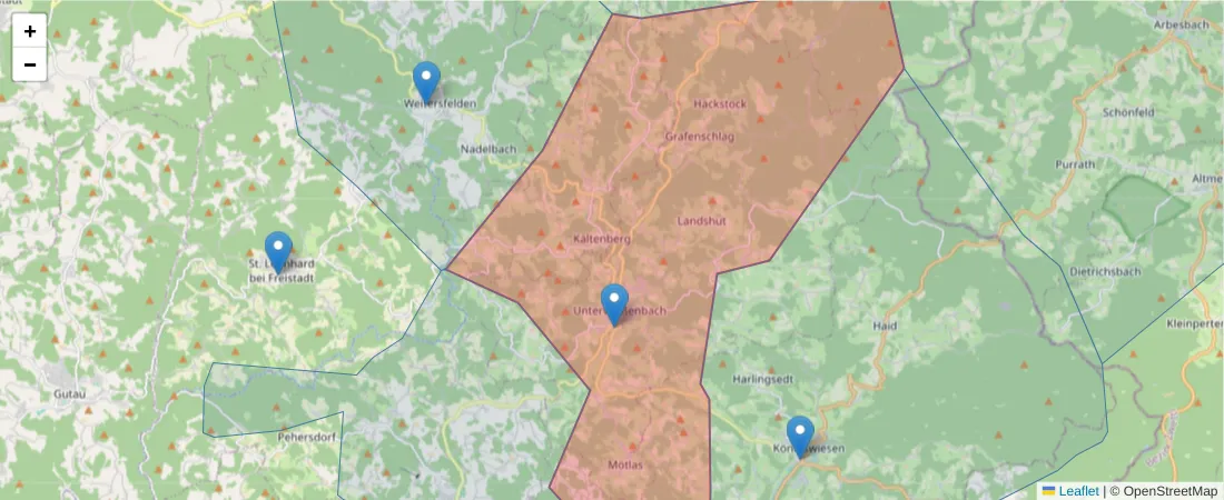 Karte des Postleitzahlen Bereichs  und der umliegenden Postleitzahlen in Deutschland