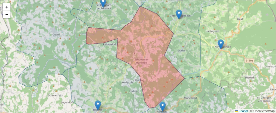 Karte des Postleitzahlen Bereichs  und der umliegenden Postleitzahlen in Deutschland