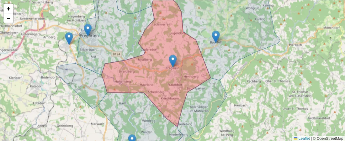 Karte des Postleitzahlen Bereichs  und der umliegenden Postleitzahlen in Deutschland