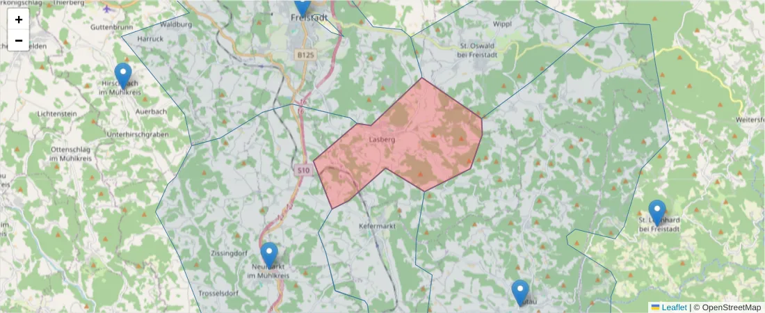 Karte des Postleitzahlen Bereichs  und der umliegenden Postleitzahlen in Deutschland