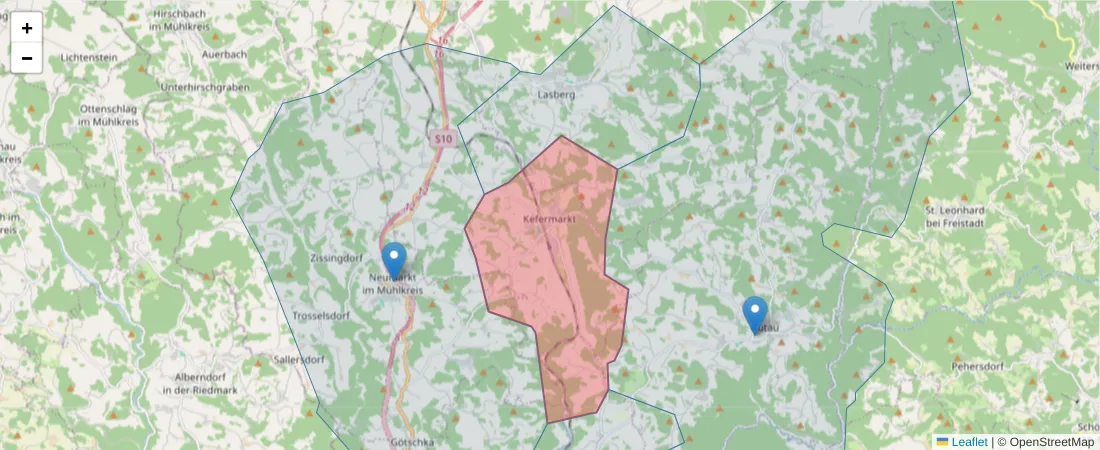 Karte des Postleitzahlen Bereichs  und der umliegenden Postleitzahlen in Deutschland